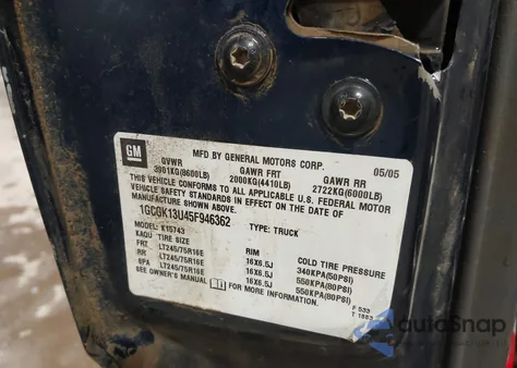 2005 Chevrolet Silverado 1500Hd Ls z USA, uszkodzony, nr VIN 1GCGK13U45F946362